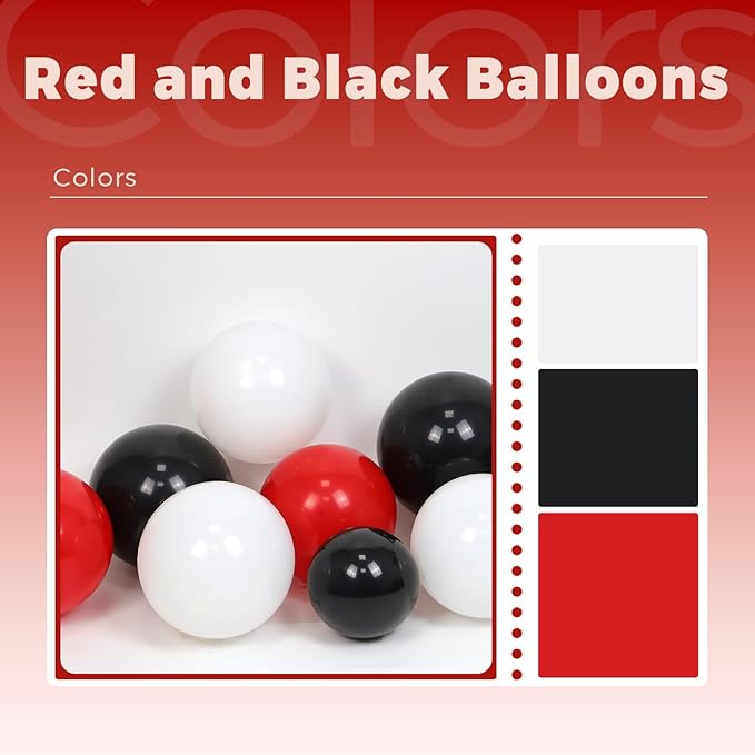 60pcs Red and Black Balloons 12inch, Red Black and White Balloons