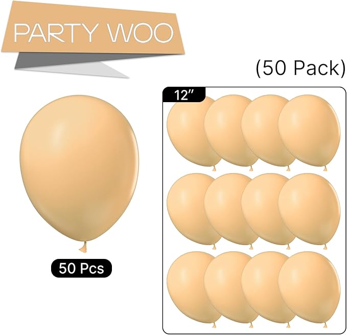 PartyWoo Nude Balloons 50 pcs 12 Inch Beige Apricot Cream Boho Latex