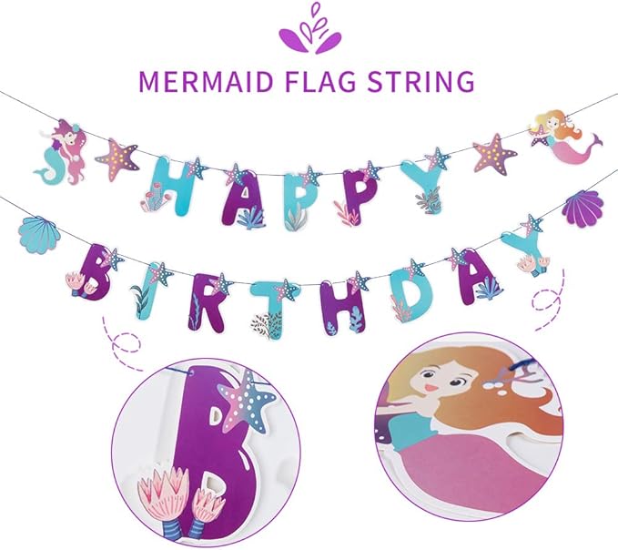 Mermaid Happy Birthday Banner Little Mermaid Theme Birthday