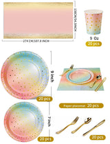 Nkaiso 141 Pieces Rainbow Gold Party Supplies, Party Dinnerware Sets