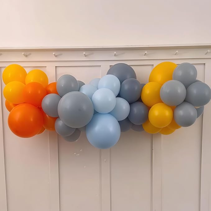 Construction Theme Balloons 12 inch Orange Yellow Dusty Blue Latex