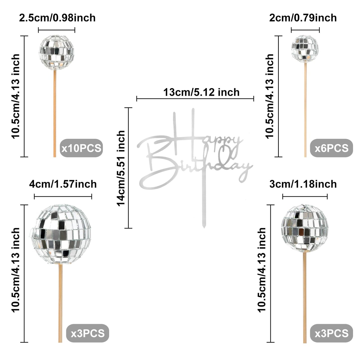 23pcs Disco Ball Cupcake toppers Happy Birthday Cake Topper 1970s