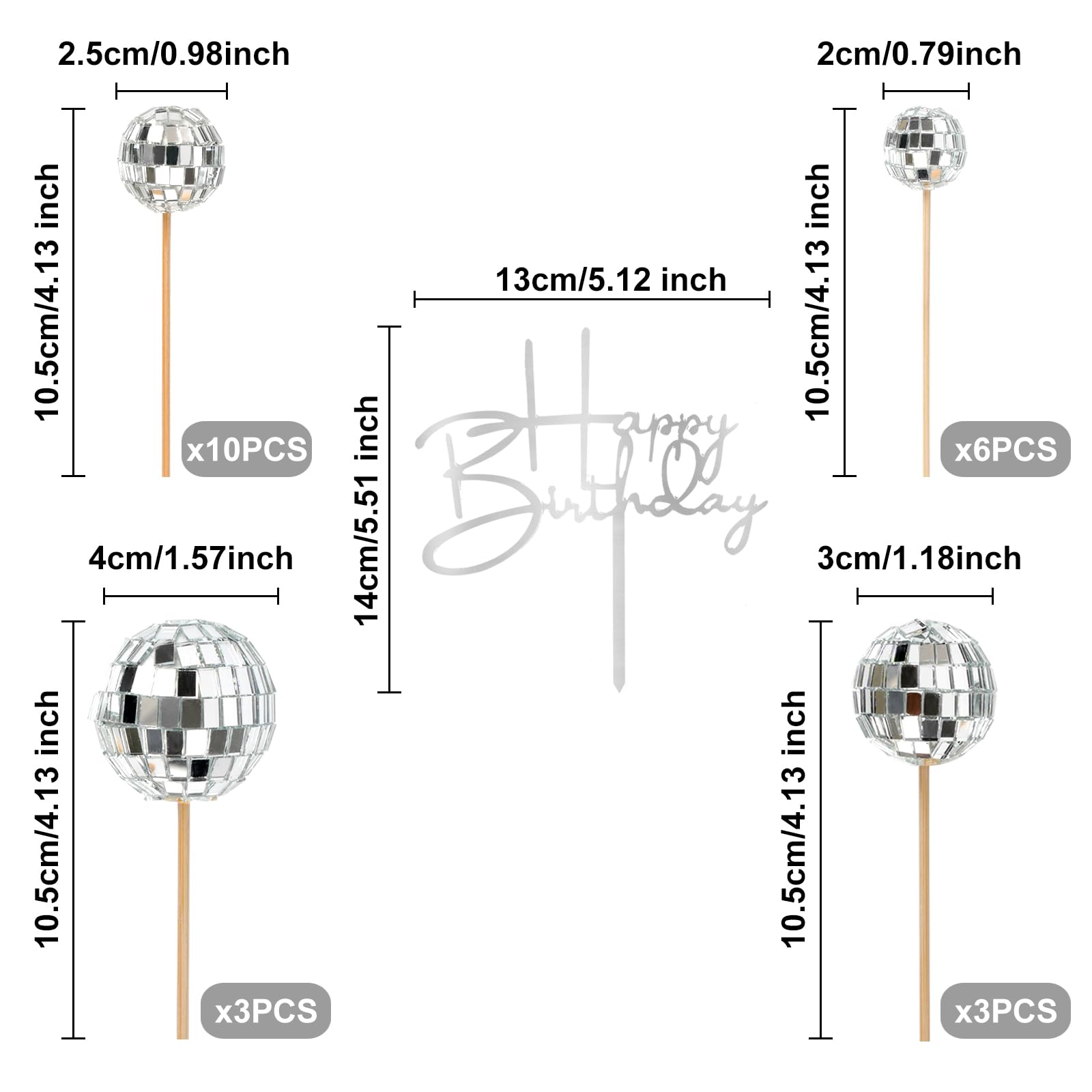 23pcs Disco Ball Cupcake toppers Happy Birthday Cake Topper 1970s
