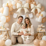 Cream Bow Foil Balloons 38 Inch, Large Beige White Bow Shaped Mylar