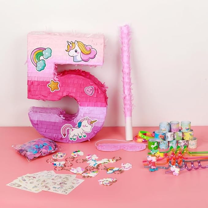 Number 5 Unicorn Pinata for Girls 5th Birthday Party with Party