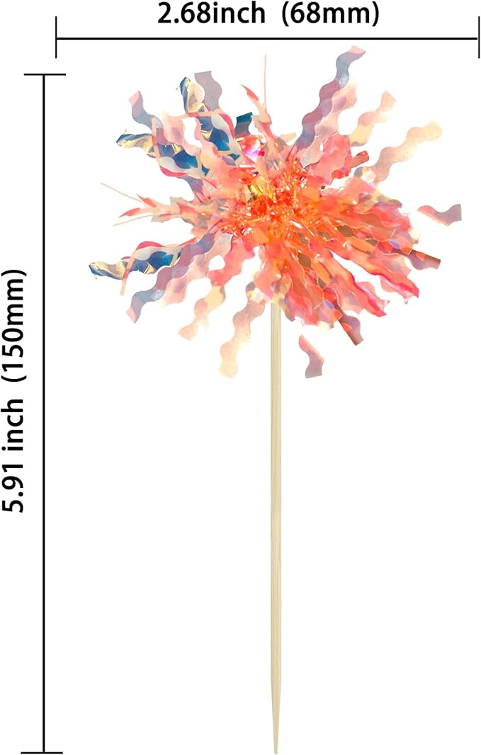 Gyufise 30Pcs Foil Firework Cupcake Toppers Sparkle Tinsel Cake #28