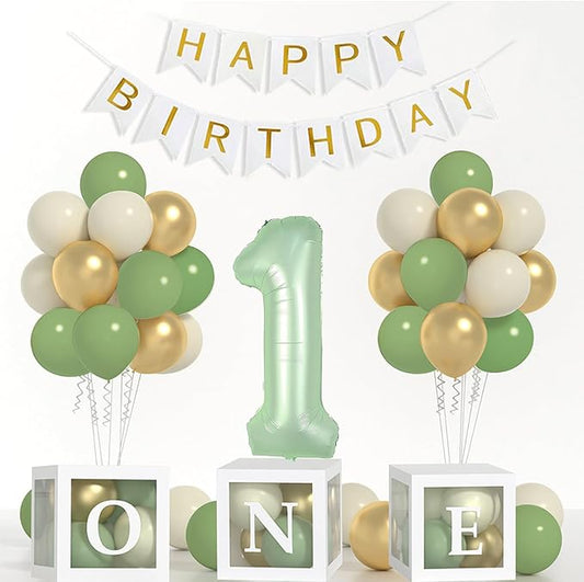 Sage One Year Old Birthday Decorations One Balloon Box 12 Inch Sage
