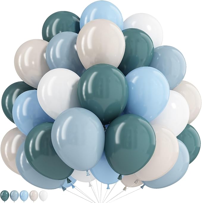 Blue White Balloons Dusty Blue White Beige Balloons 60PCS 12INCH