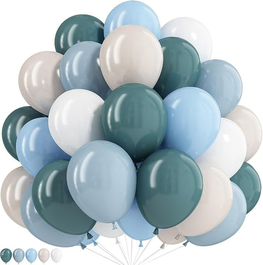 Blue White Balloons Dusty Blue White Beige Balloons 60PCS 12INCH