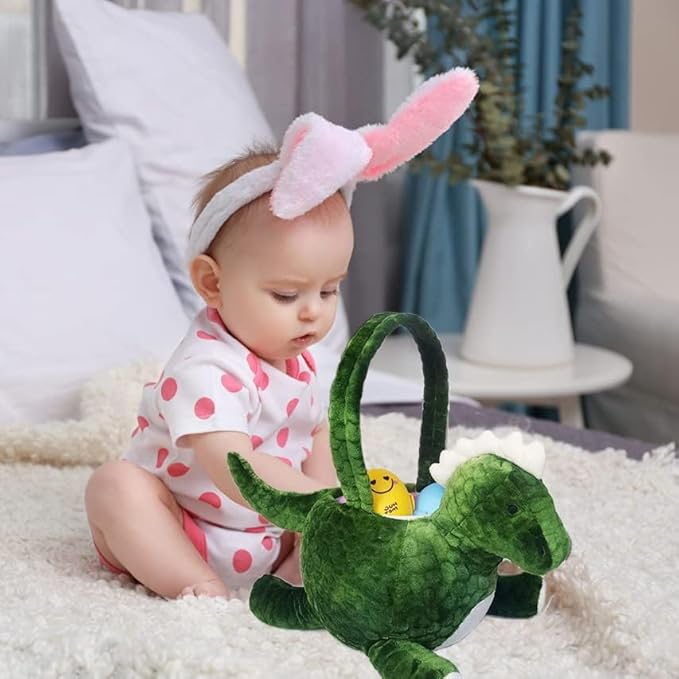 3D Dinosaur Plush Basket Easter Egg Hunting Basket Cute Animal Plush