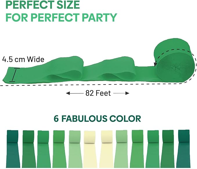 Captain Décor 12 Crepe Paper Streamers Rolls, 984ft Pack of12 Green &