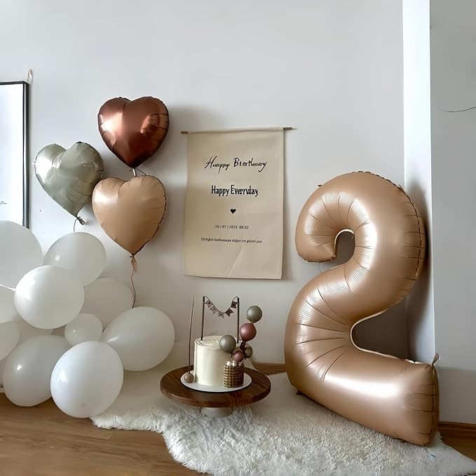 Nude 2 Balloons Set, 40 Inch Retro Apricot Foil Number 2 Balloon Boho