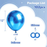 Chrome Metallic Blue Balloons 12 inch, 100 Pcs Latex Shiny Balloons