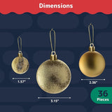 Prextex 36pc Shatterproof Christmas Ornaments Set - Gold Christmas