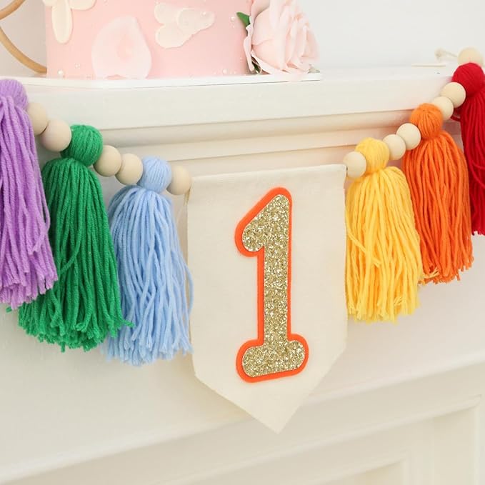 Handmade Rainbow 1st Birthday HighChair Banner Colorful