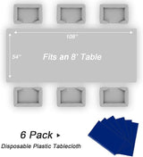 QIKSION Royal Blue Plastic Table Cloth Disposable 6 Pack, 54 x 108