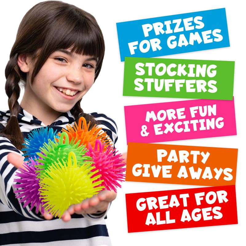 Bedwina Puffer Balls (Pack of 12) - Squishy Balls for Kids Neon Party