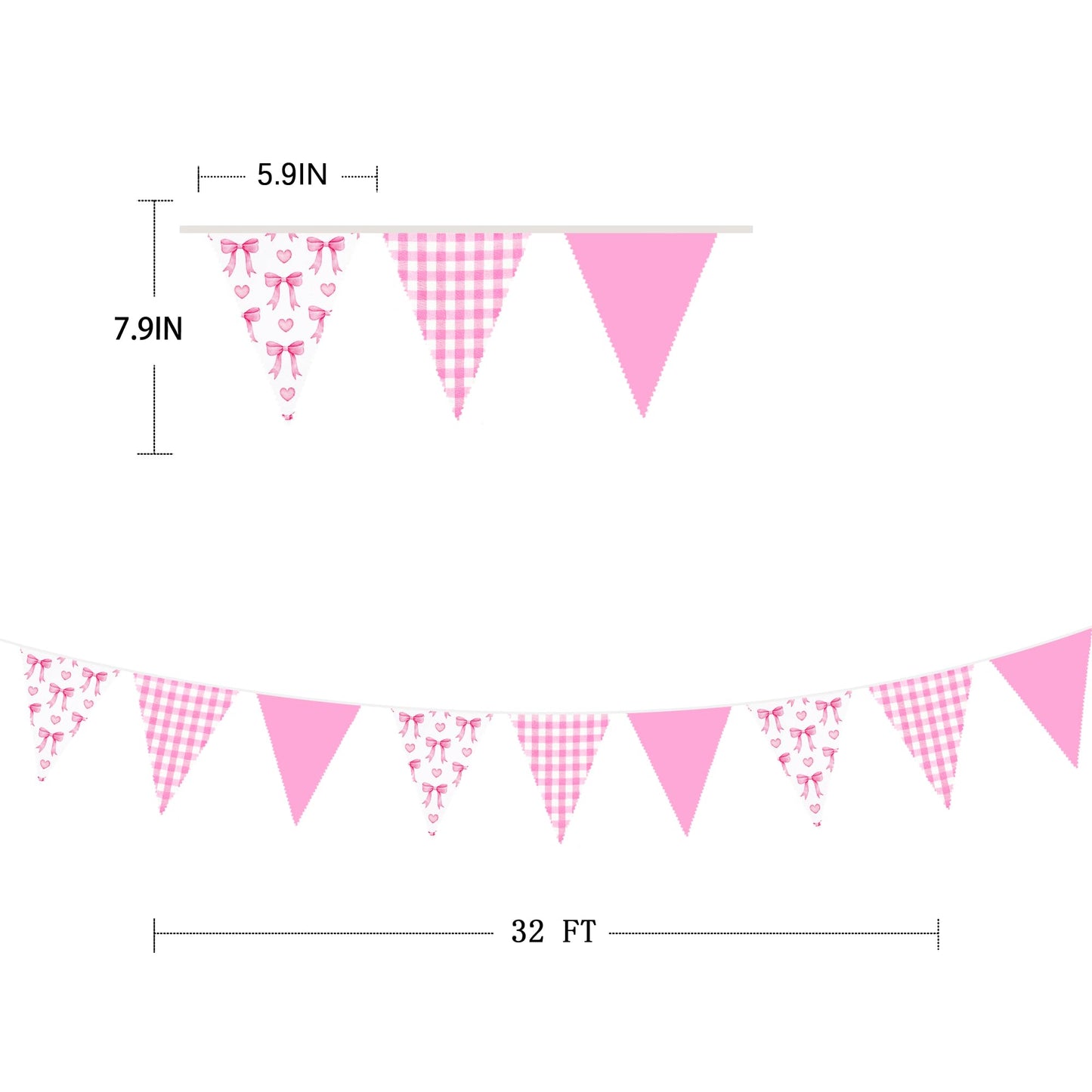 32Ft Coquette Bow Party Decorations Hot Pink Bow Pennant Banner Fabric