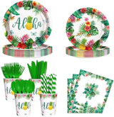 192 PCS Hawaiian Luau Party Decorations Tropical Paper Plates Cups