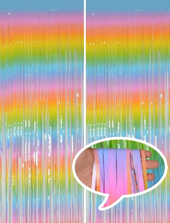 Melsan Pastel Tinsel Backdrop for Easter Decorations, Macaron Rainbow