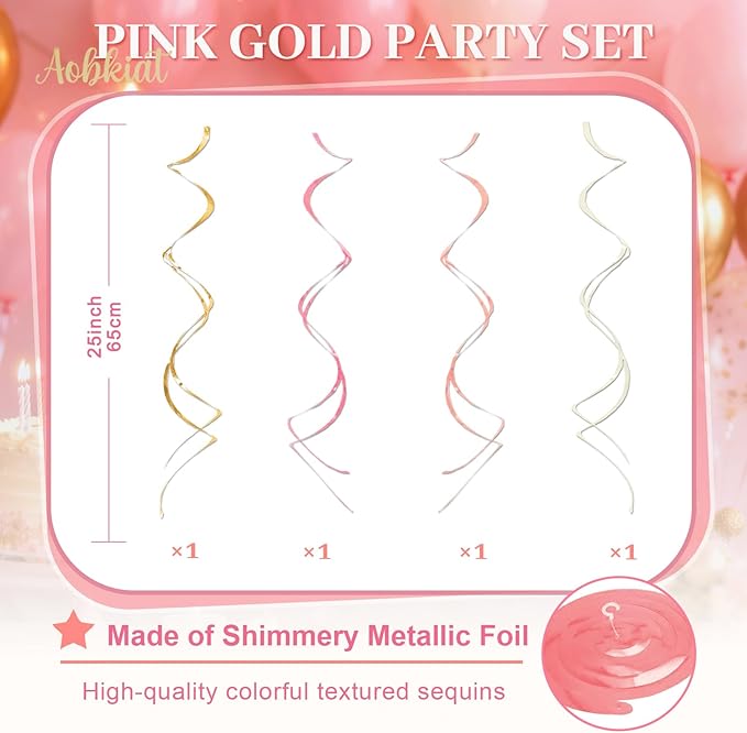 AOBKIAT Pink Gold Party Decorations Kit-Tissue Paper Pom