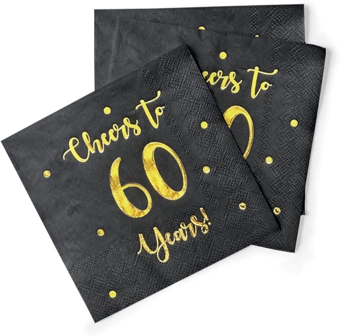 Cheers to 60 Years Cocktail Napkins | Happy 60th Birthday Decorations