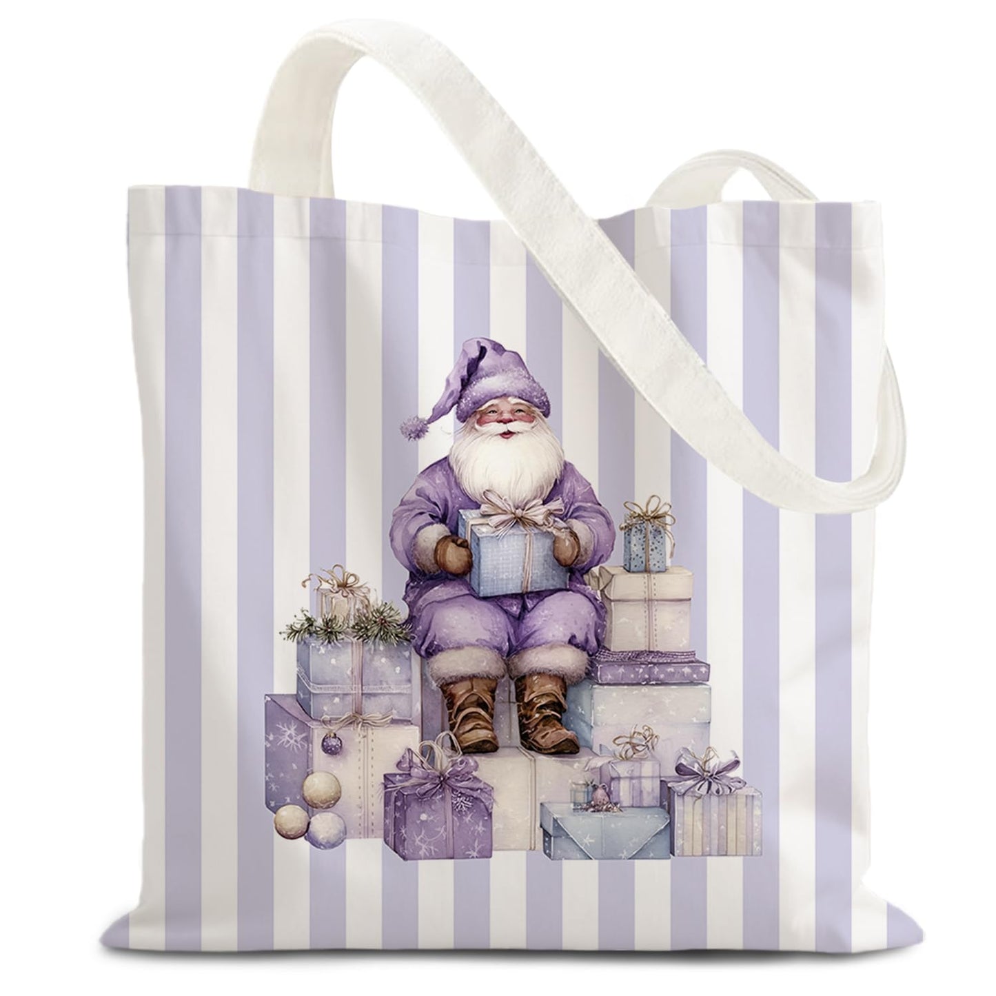 LZYRF Purple Christmas Santa Tote Bag, Preppy Girly Christmas Canvas