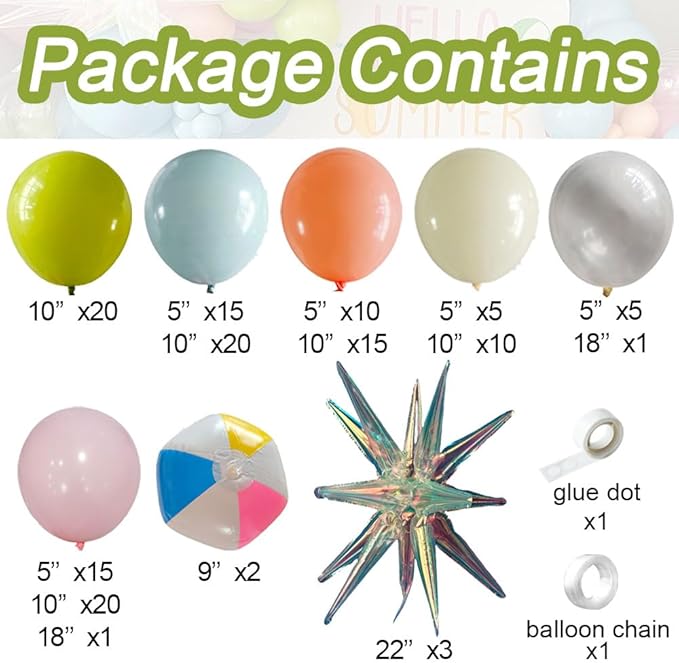 Summer Party Decoration 144pcs Green Pink Blue Peach Balloon Garland
