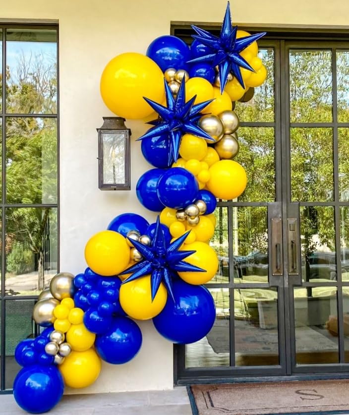 Blue and Yellow Balloon Arch Kit, Royal Blue White Yellow Balloon