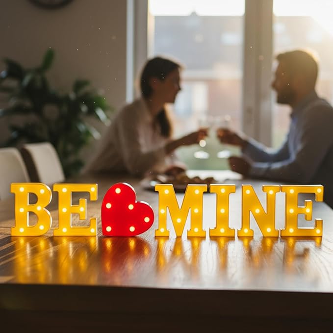 Honoson 7 Pcs Valentines Day Decoration, Be Mine Light up Sign