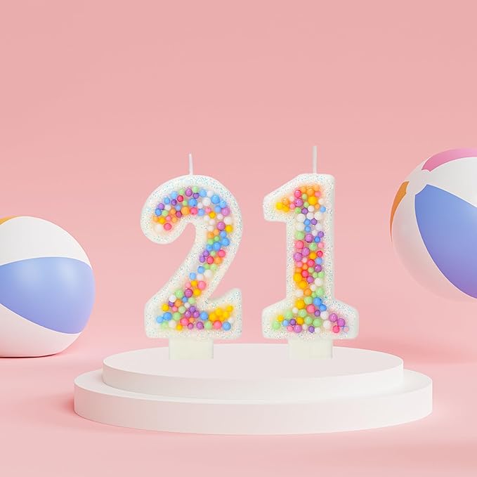 21nd Birthday Candle for Cake, Colorful Macaron Numeral Candles for