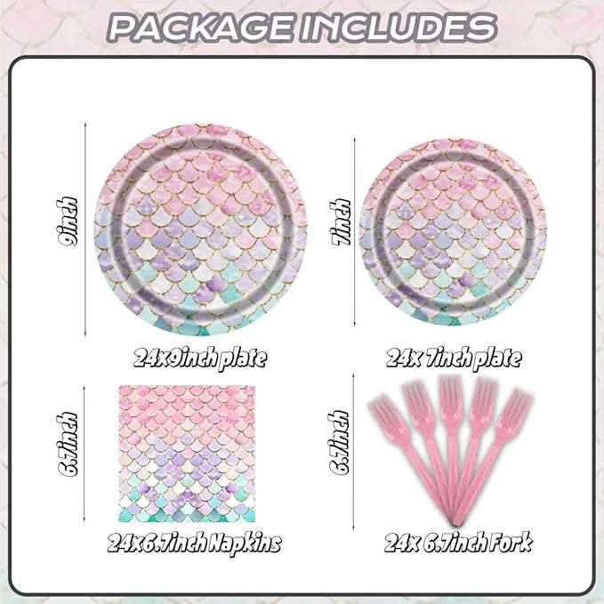 96Pcs Mermaid Birthday Party Decorations for 24 Guests Ocean Themed