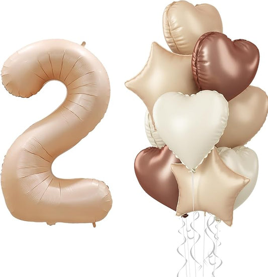 Nude 2 Balloons Set, 40 Inch Retro Apricot Foil Number 2 Balloon Boho