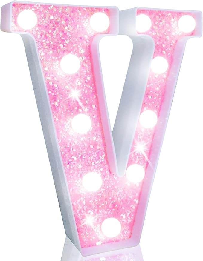Pooqla LED Marquee Letter Lights, Light Up Pink Letters Glitter #16