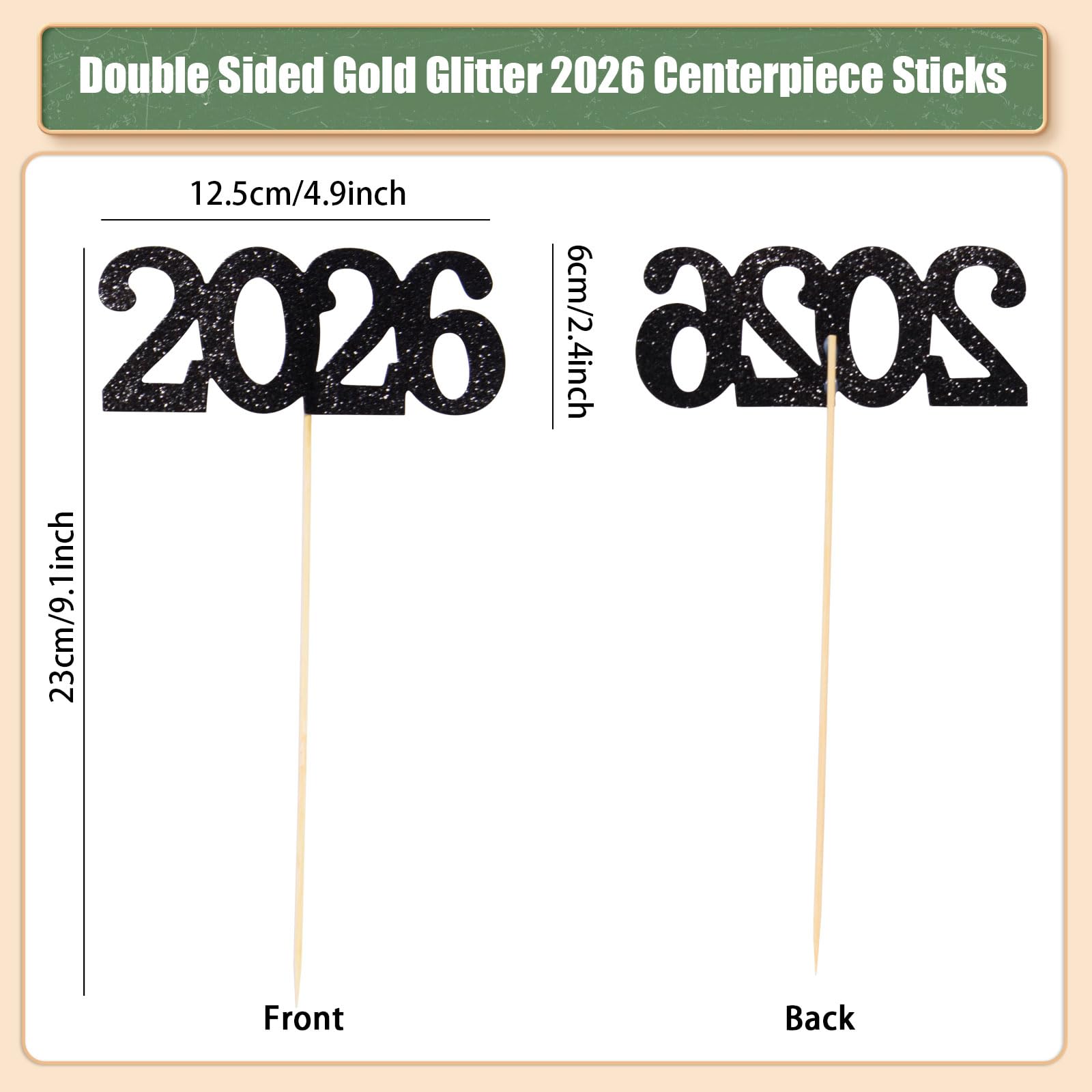 12 Pieces Glitter 2026 Centerpiece Sticks Black Double Sided 2026