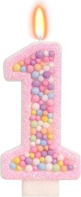 Sweet One Birthday Candles for Girls - Pink Number 1 Candle, First