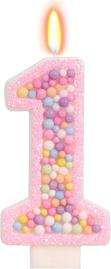 Sweet One Birthday Candles for Girls - Pink Number 1 Candle, First