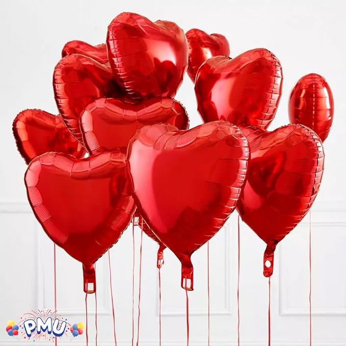 10Pcs 18 Inch Red Heart Balloons Valentine's Day Heart Shape Foil