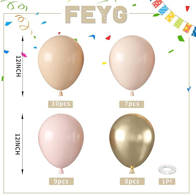 White Sand Gold Balloons,12 Inch Double Stuffed Boho Balloons and