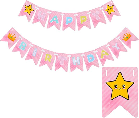 Pink Princess Party Supplies 8.2ft Happy Birthday Banner Signs Pink
