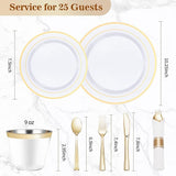 BESTVIP 175PCS Gold Plastic Dinnerware Set, Disposable Party Plates