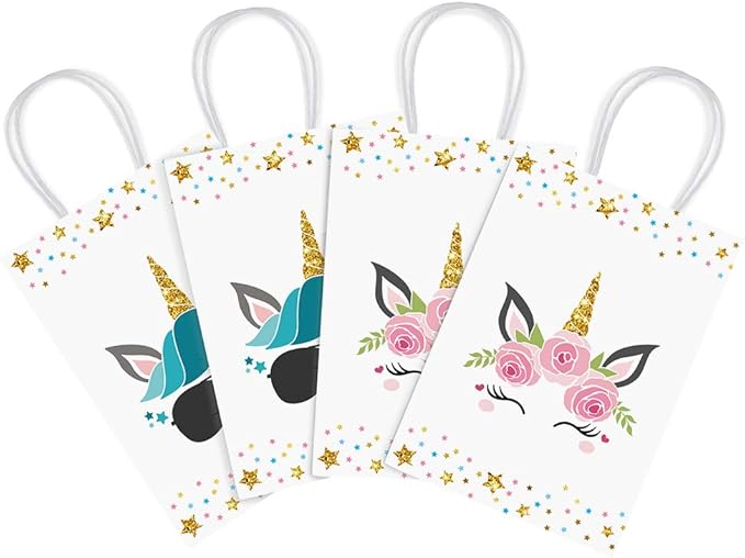16 PCS Unicorn Party Favor Bags for Birthday Supplies Gift Goody