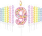 MTLEE Number 9 Birthday Candle with 12 Pcs Spiral Candles for Girls