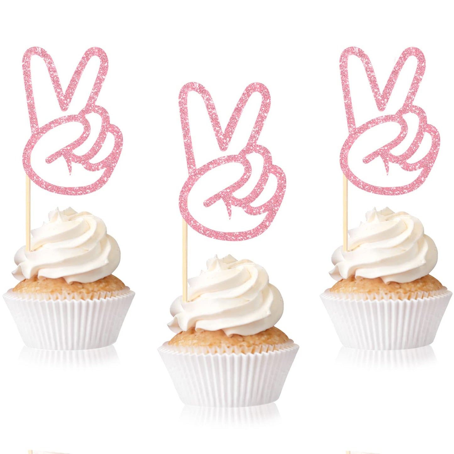 Spakon 24 Pcs Peace Sign Cupcake Toppers Glitter Peacekeeper Cupc Rose