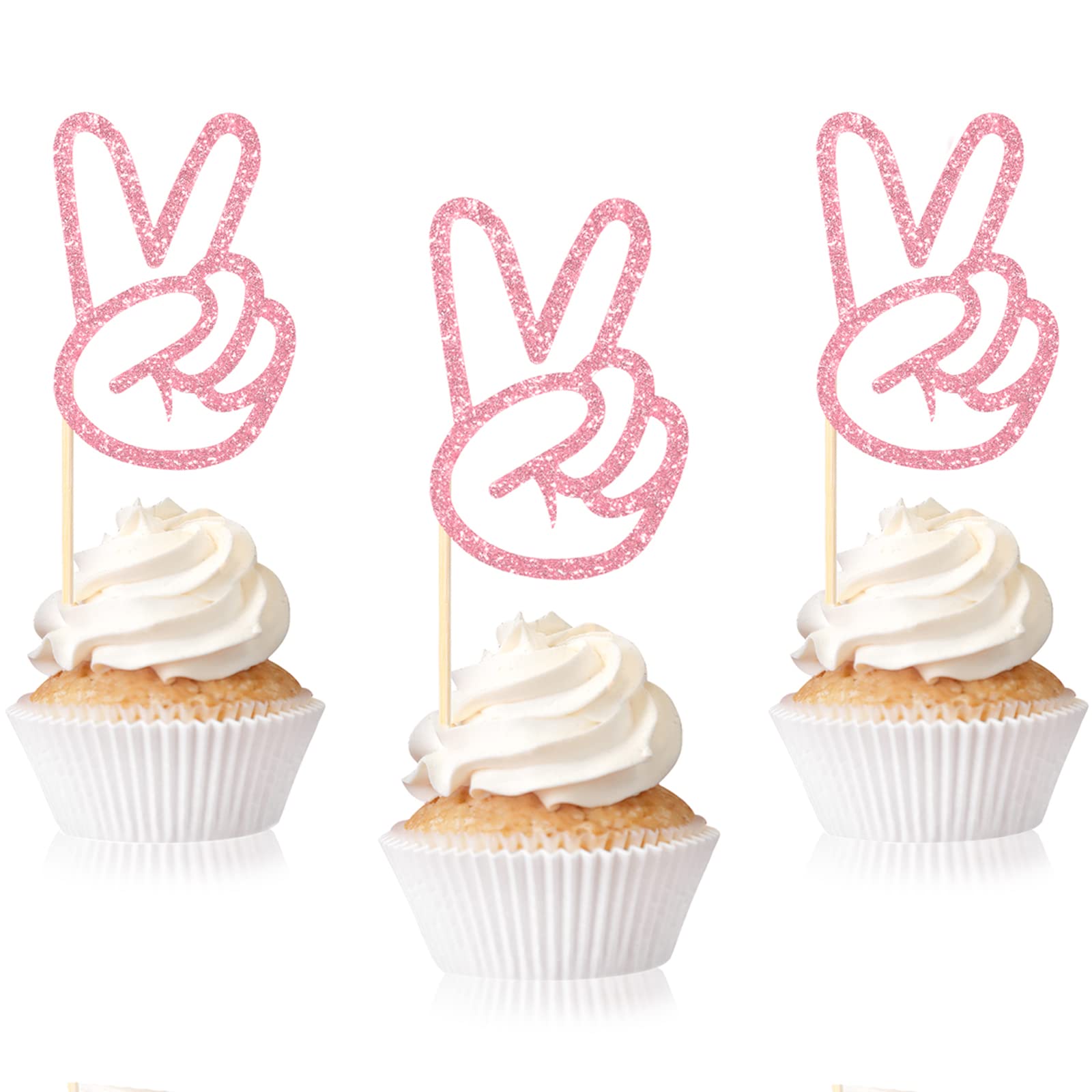Spakon 24 Pcs Peace Sign Cupcake Toppers Glitter Peacekeeper Cupc Rose