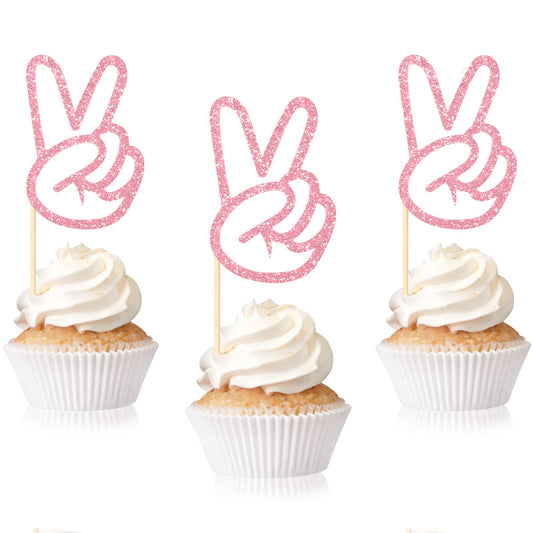 Spakon 24 Pcs Peace Sign Cupcake Toppers Glitter Peacekeeper Cupc Rose