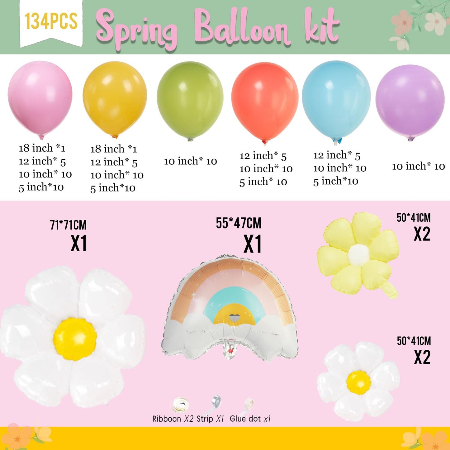 Pastel Daisy balloon arch kit Pastel pink yellow green blue red Purple