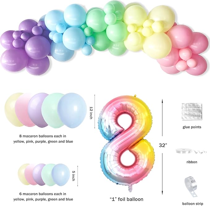 Unicorn 8th Birthday Party Decorations Rainbow Banner Balloons No.8