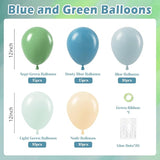 60pcs Blue and Green Balloons - Sage, Dusty Blue, Pastel Green, Nude