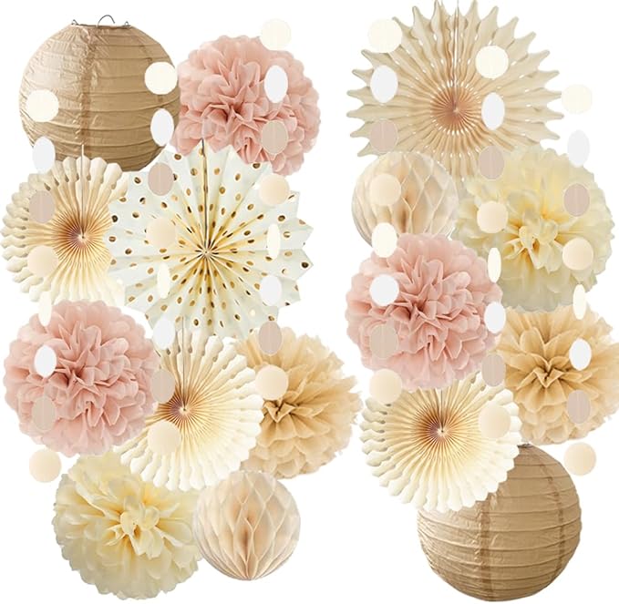 Champagne Gold Beige Boho Party Decorations Pink and Beige Birthday